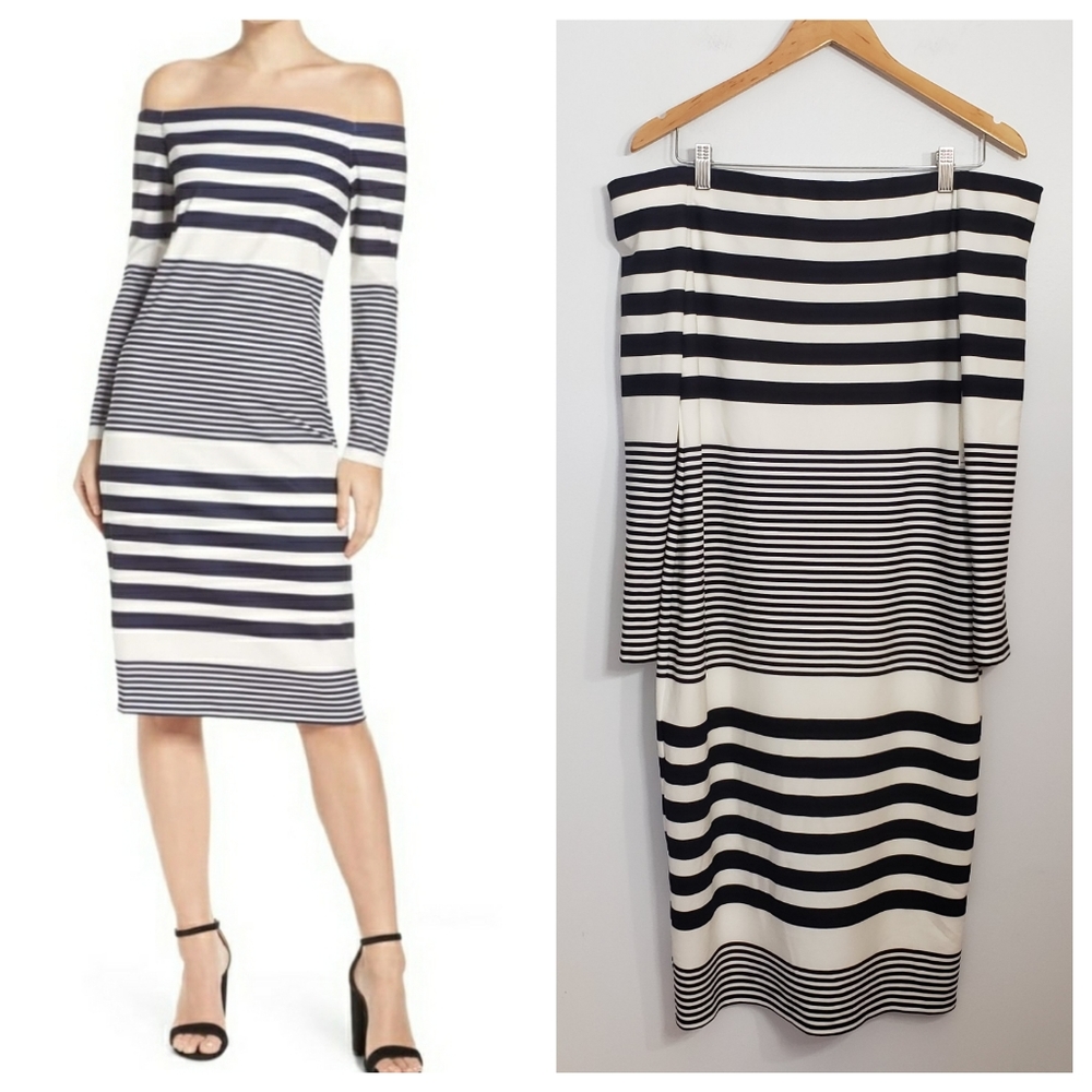 ELIZA J NWT off the shoulder stripe midi dress